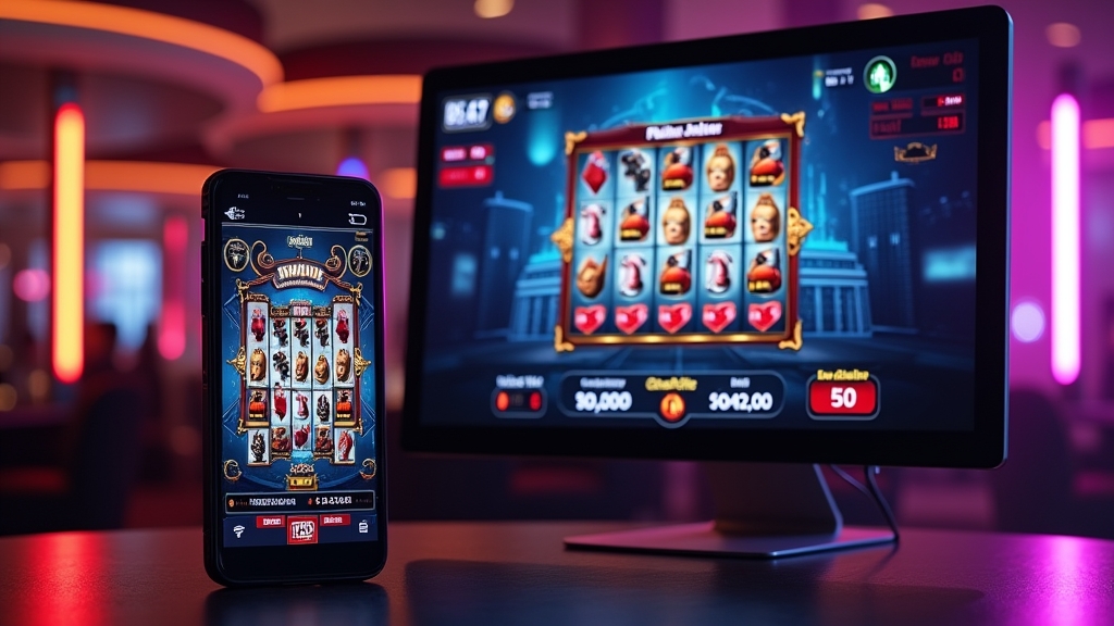 Slot-Demo auf Smartphone und Desktop im dunklen Casino-Look