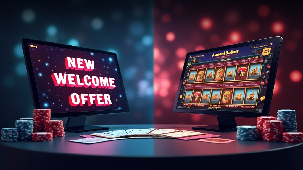Geteilte Casino-Szene mit Neukunden- und Bestandskundenbonus