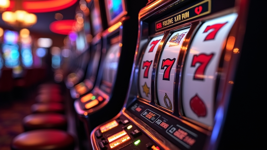 Slot-Reels mit Freispielanzeige und Einsatzgrenzen im dunklen Casino